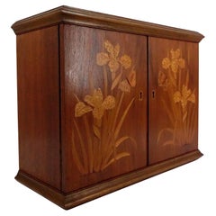 Art Nouveau Wall Cabinet in Marquetry with Iris and Butterfly Motifs, France