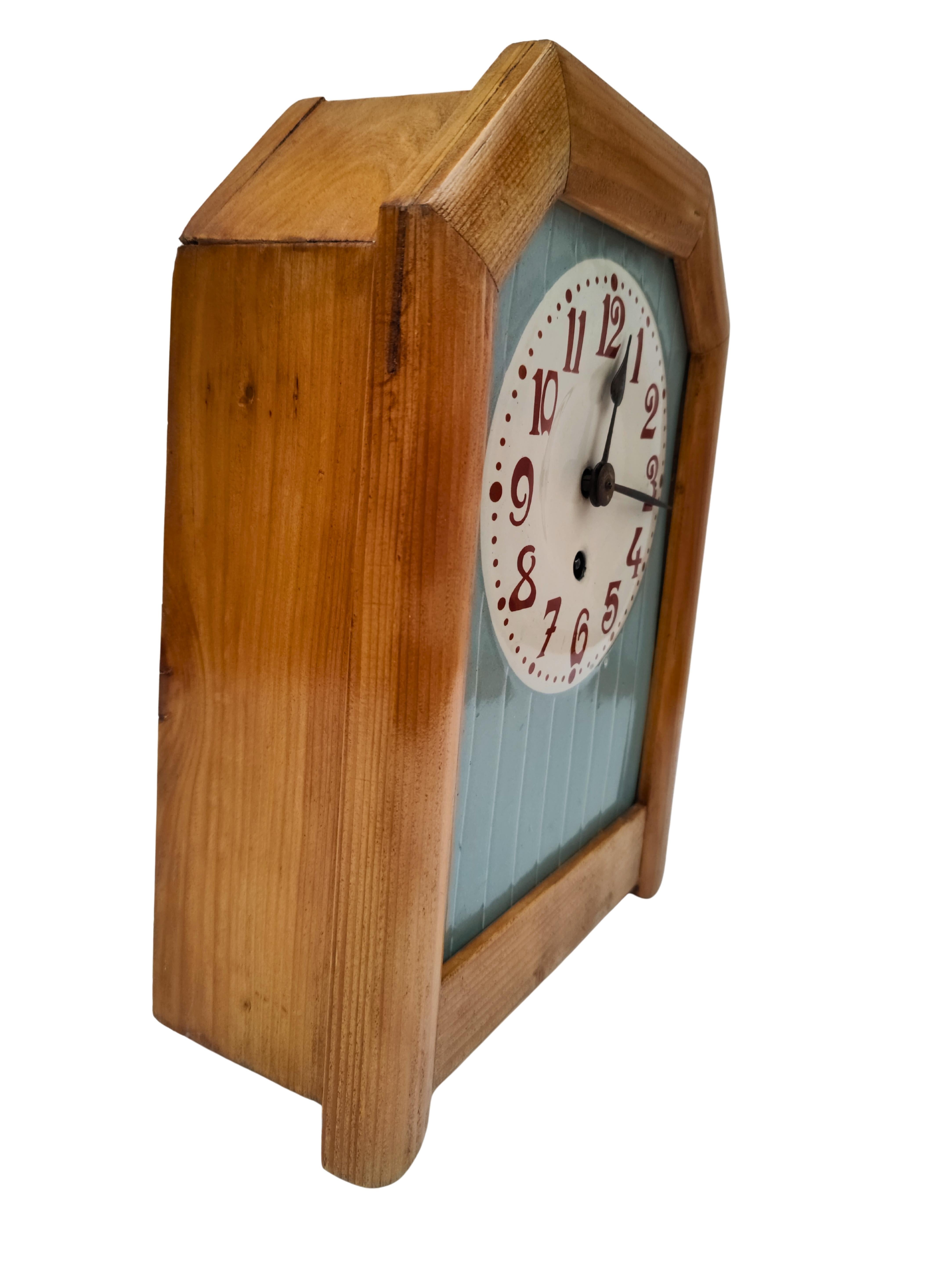 German Art Nouveau Wall Clock with Ceramic Dial, Softwood Case, circa 1900 For Sale