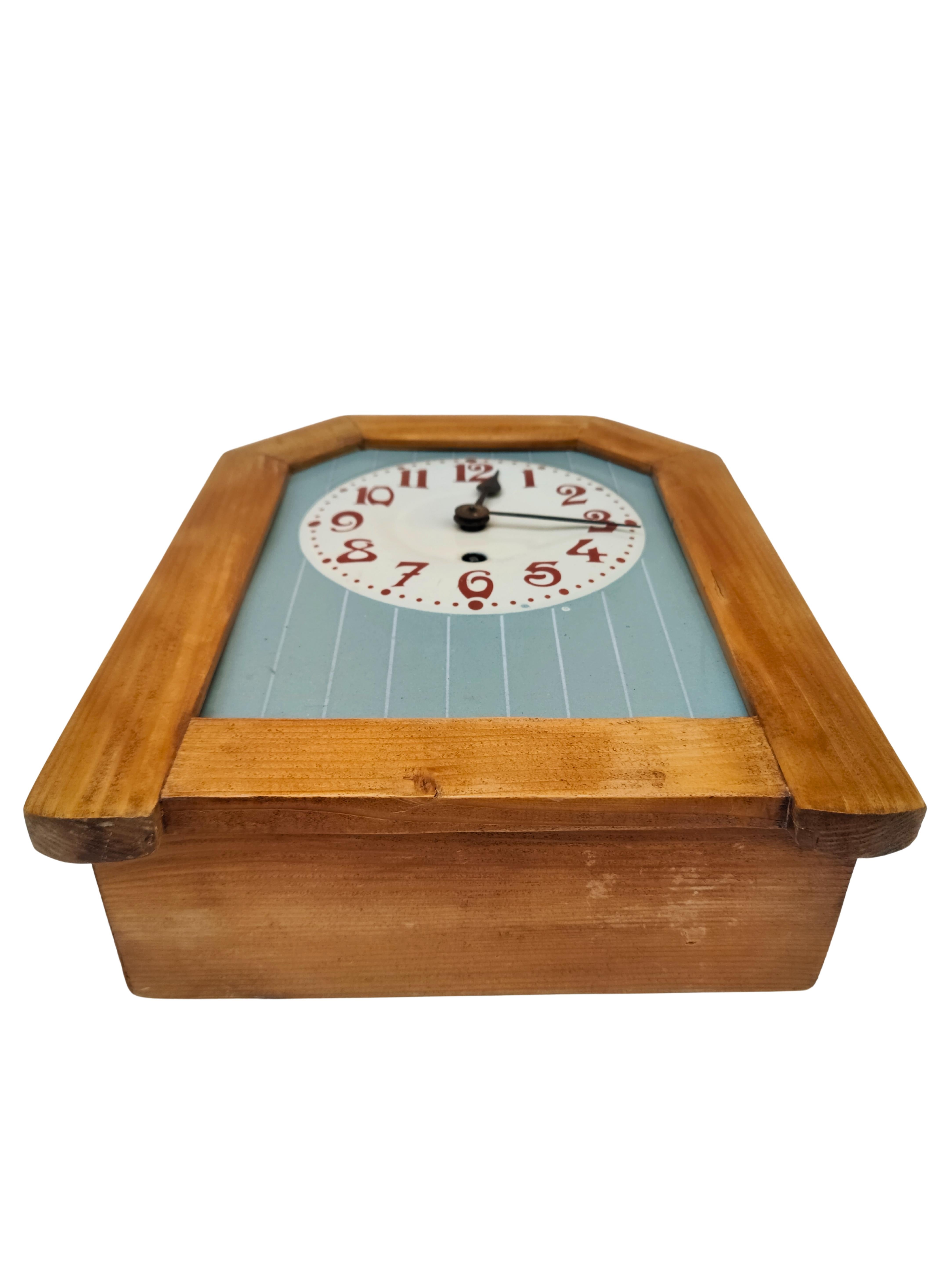 Art Nouveau Wall Clock with Ceramic Dial, Softwood Case, circa 1900 For Sale 1