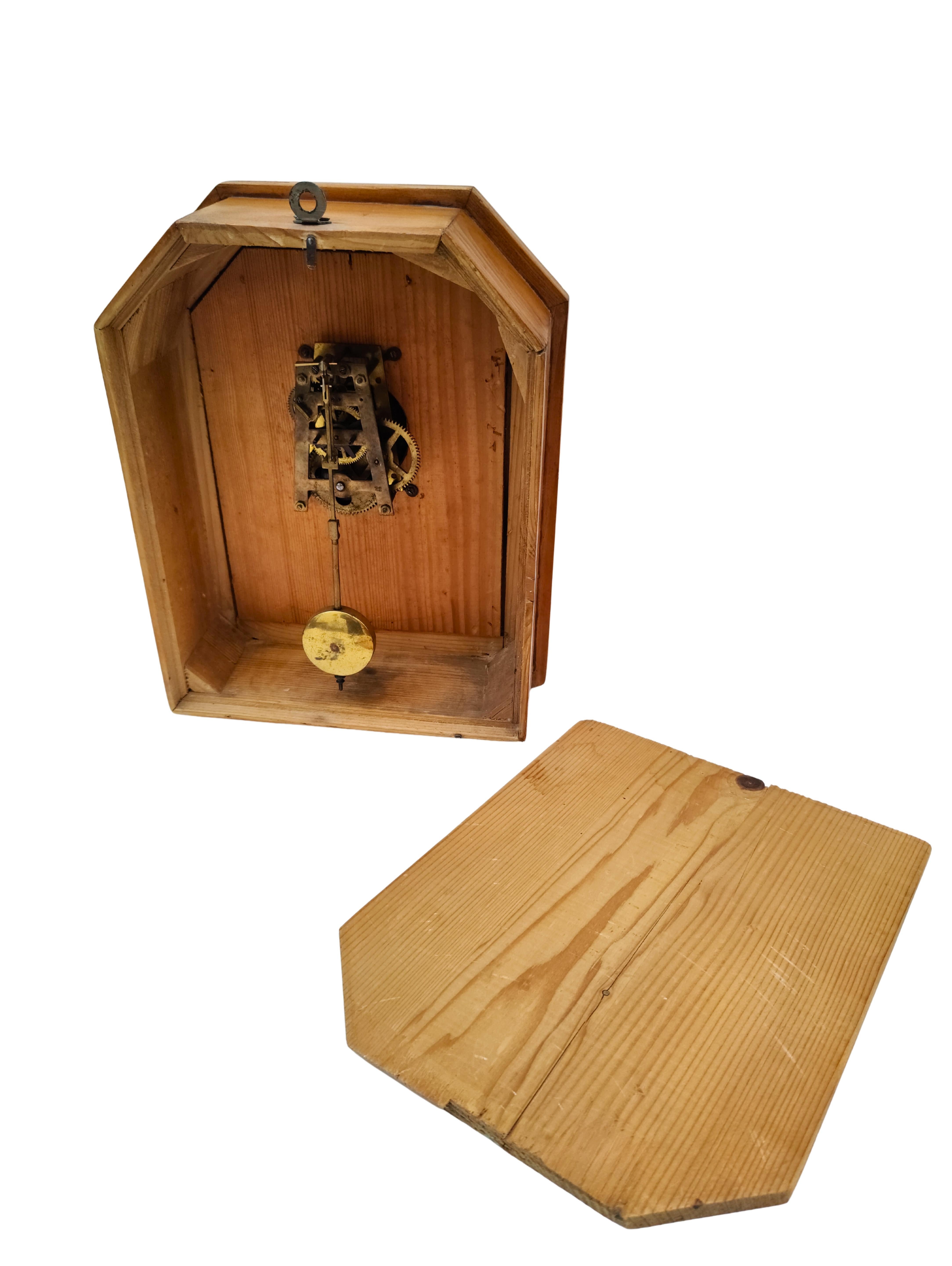 Art Nouveau Wall Clock with Ceramic Dial, Softwood Case, circa 1900 For Sale 3