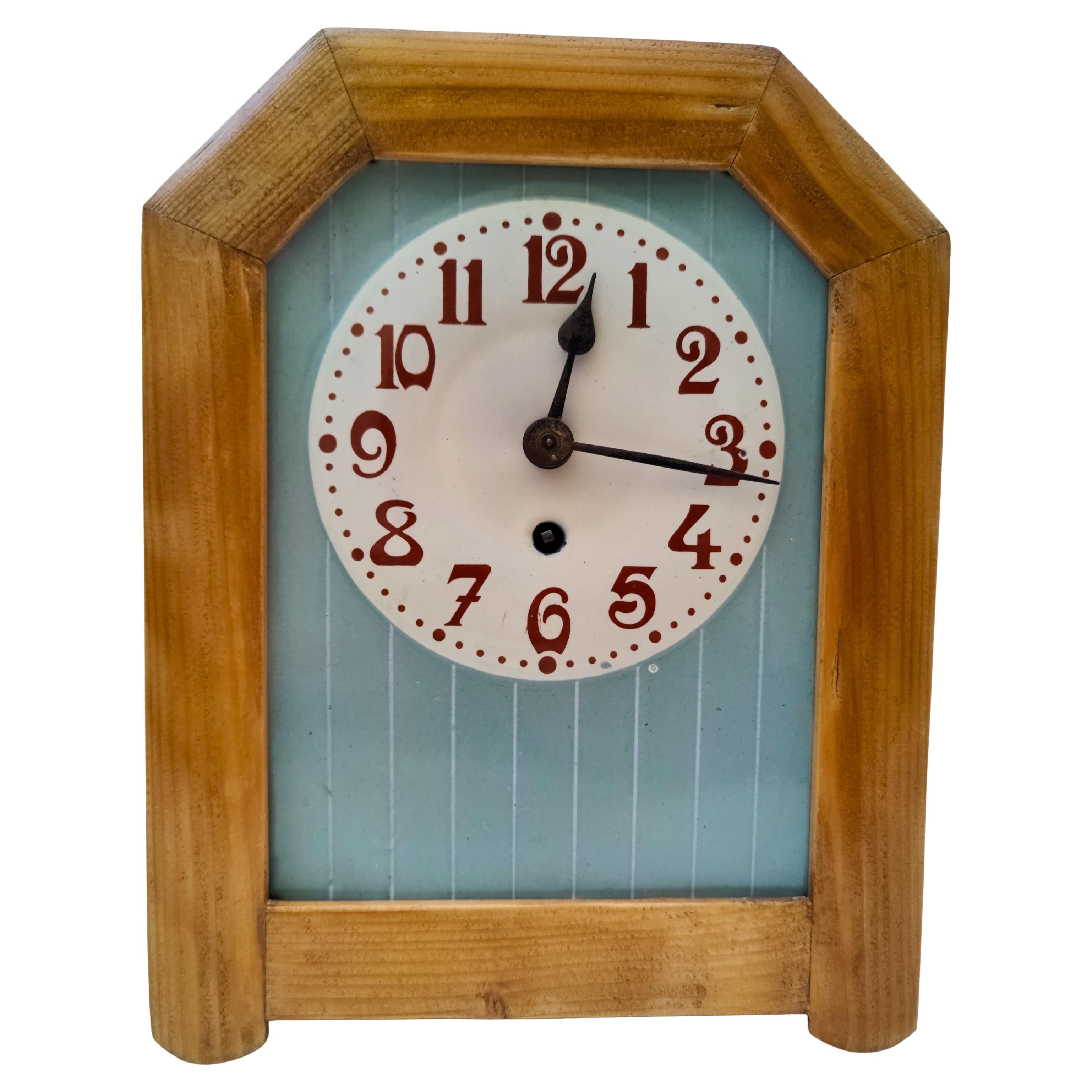Art Nouveau Wall Clock with Ceramic Dial, Softwood Case, circa 1900 For Sale