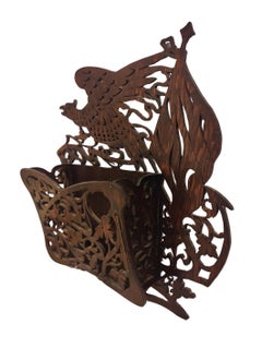 Art Nouveau Wall Letter Holder in Carved Pine with Eagle Motif, circa 1900