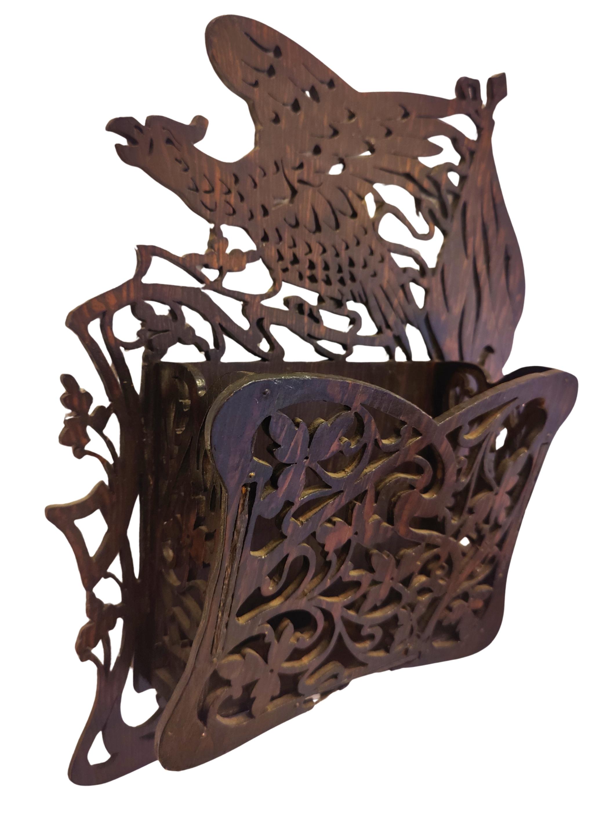 German Art Nouveau Wall Letter Holder in Carved Pine with Eagle Motif, circa 1900 For Sale