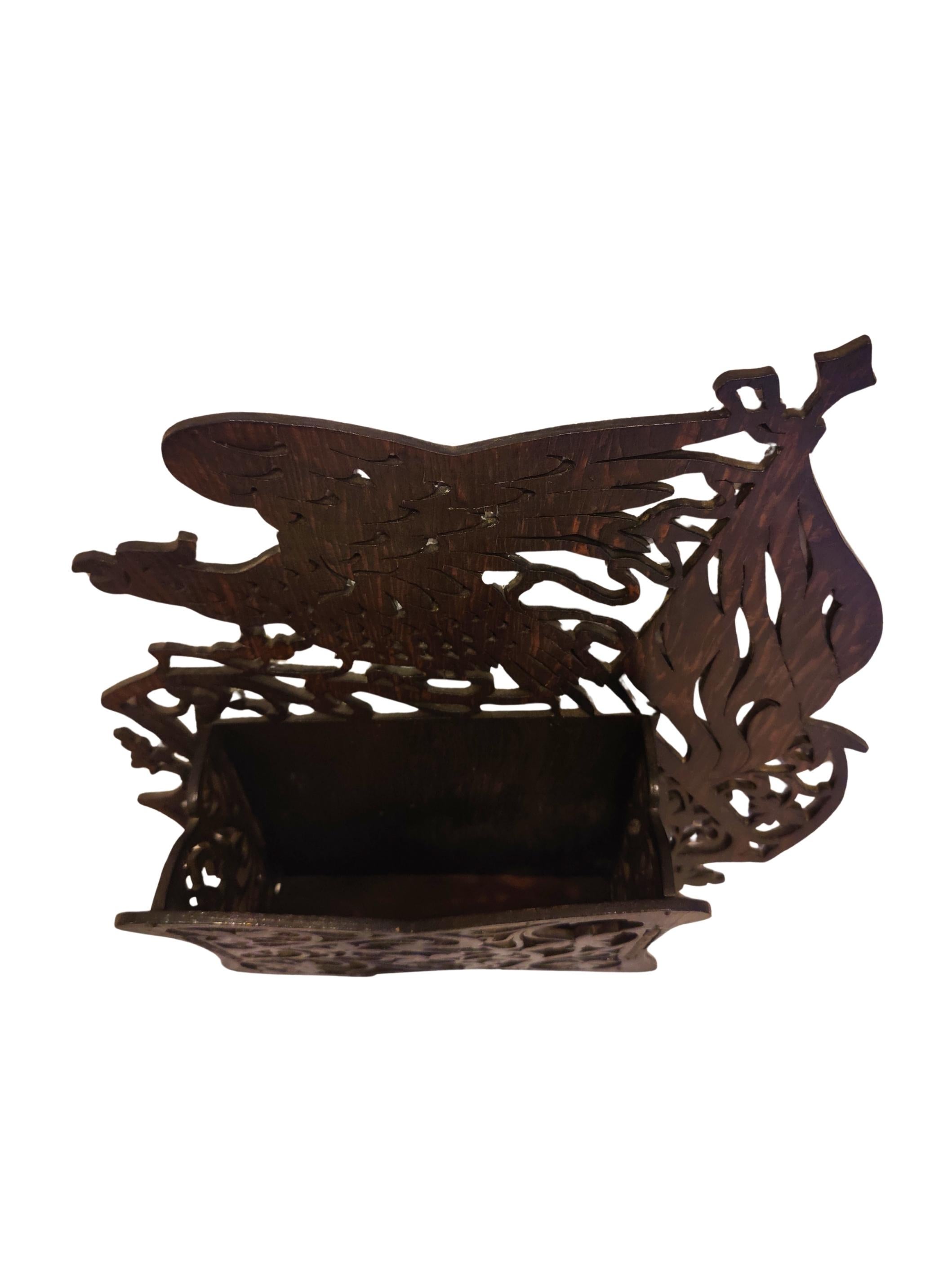 Hand-Carved Art Nouveau Wall Letter Holder in Carved Pine with Eagle Motif, circa 1900 For Sale