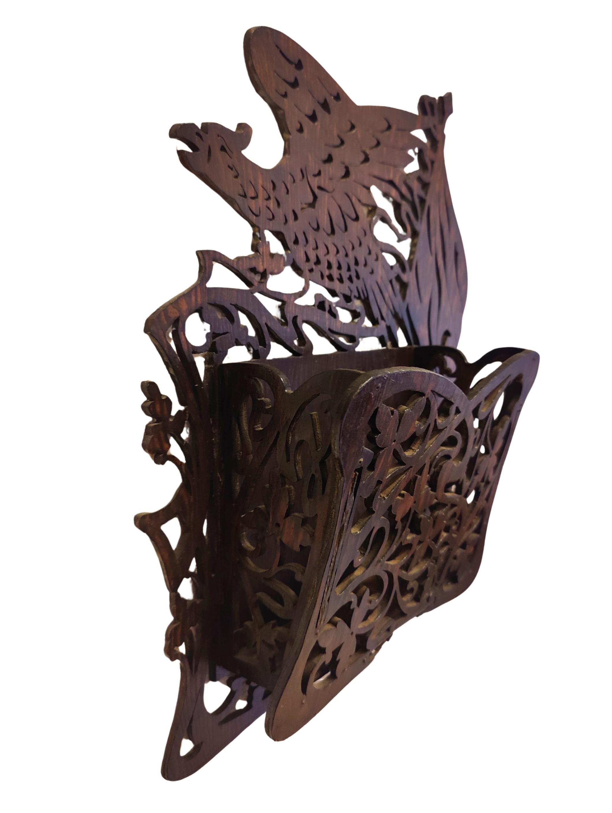 19th Century Art Nouveau Wall Letter Holder in Carved Pine with Eagle Motif, circa 1900 For Sale