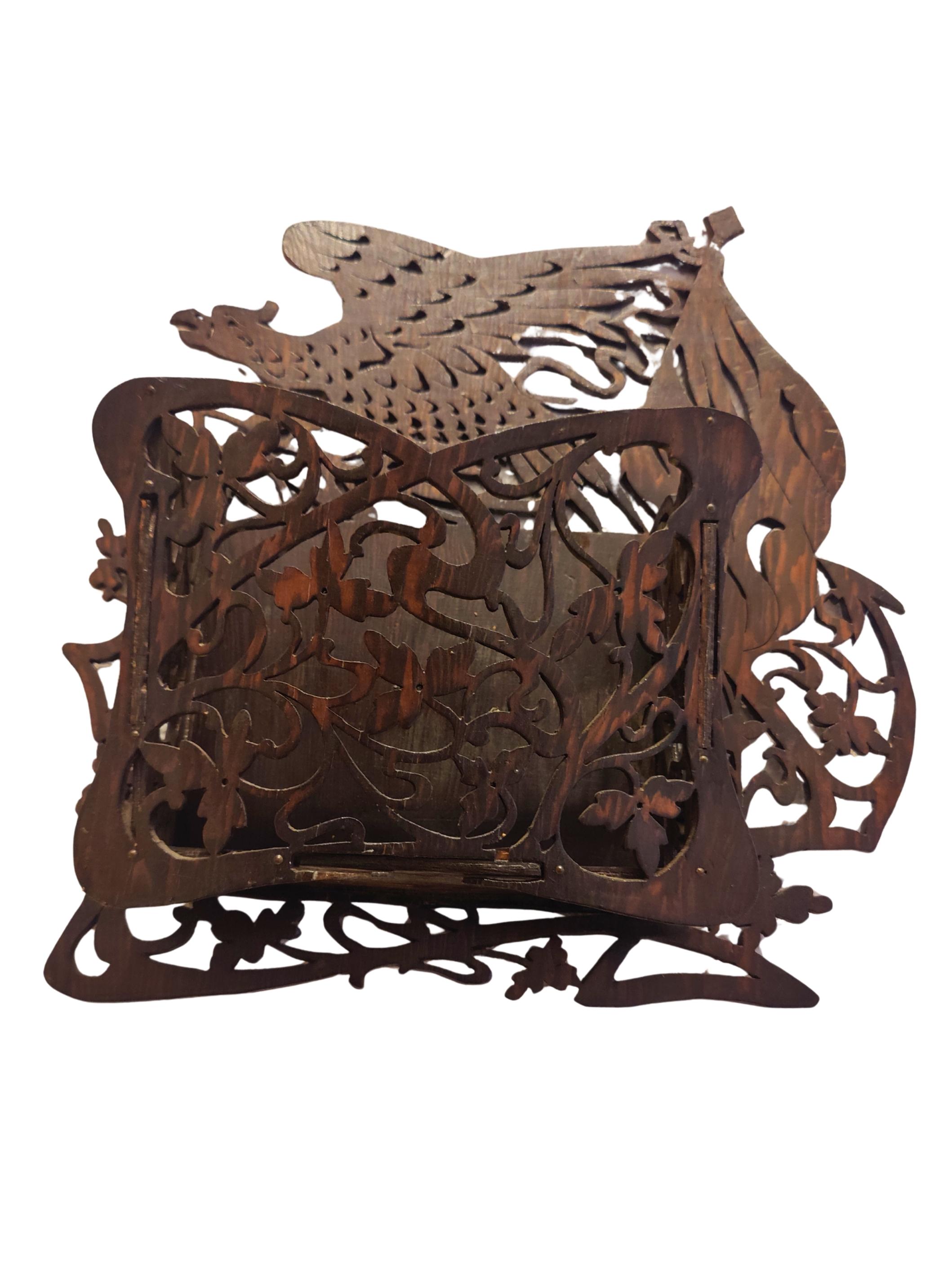 Art Nouveau Wall Letter Holder in Carved Pine with Eagle Motif, circa 1900 For Sale 1