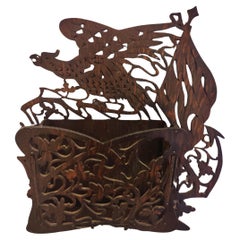Antique Art Nouveau Wall Letter Holder in Carved Pine with Eagle Motif, circa 1900