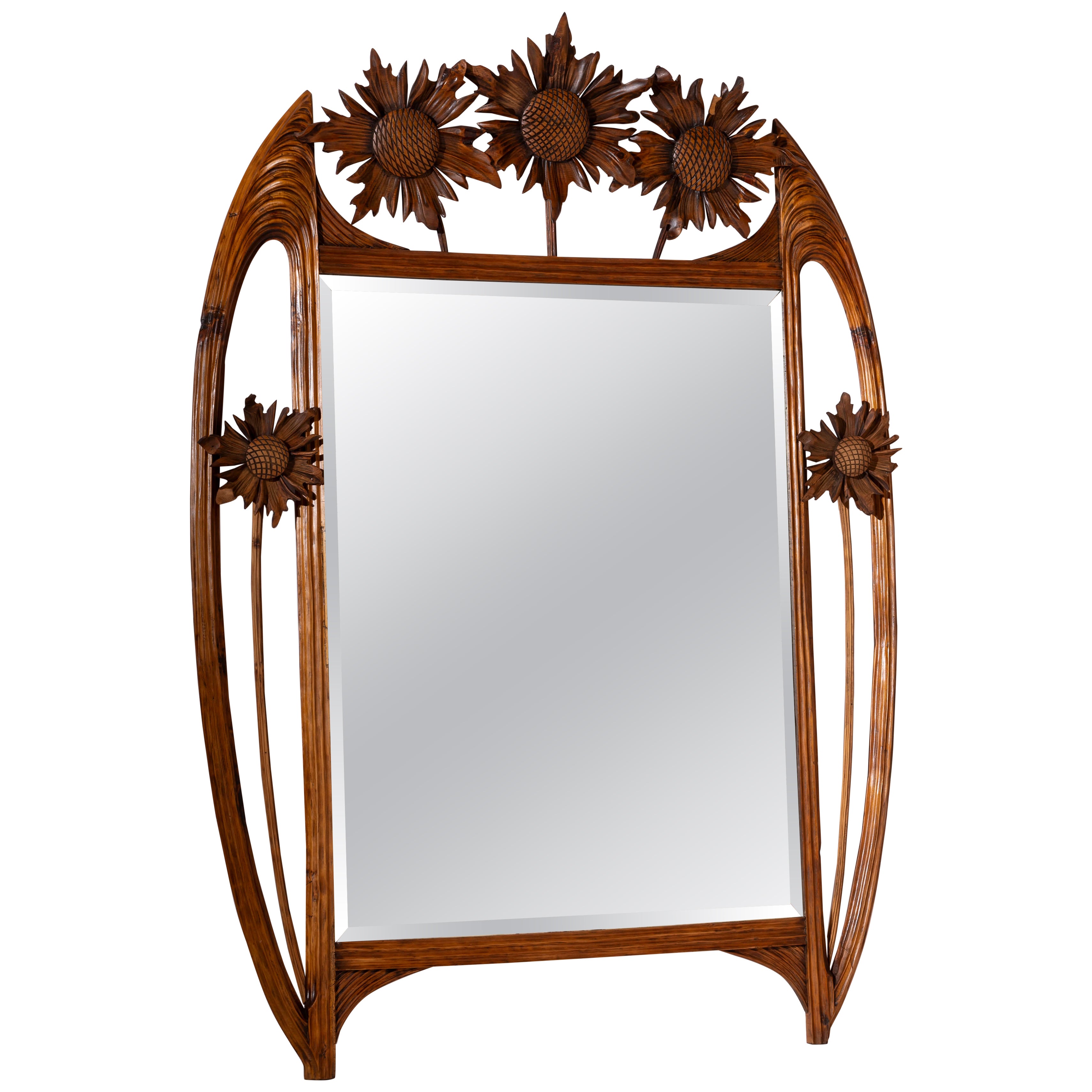 Art nouveau wall mirror in beech, by Carlo Zen, Italy, 1920s For Sale