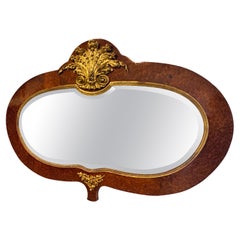 Art Nouveau Wall Mirror in Bird’s Eye Maple and Brass, circa 1900