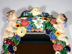Art Nouveau Wall Mirror with Flowers and Cupids by Michael Powolny, Vienna, 1915