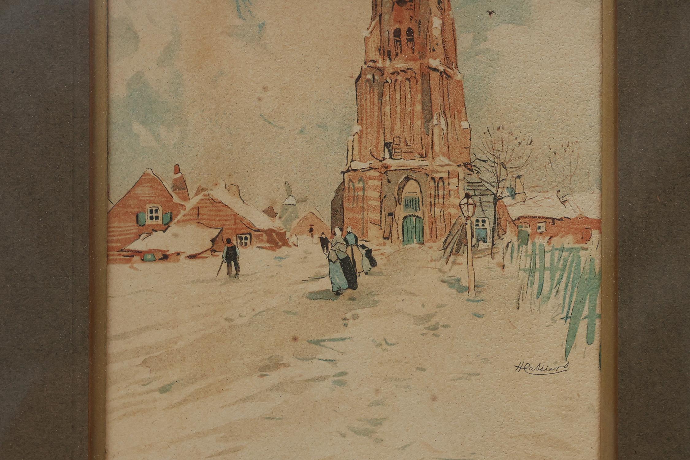 Porte-manteau mural Art nouveau avec aquarelles encadrées par Cassier, Belgique Bon état - En vente à Meulebeke, BE