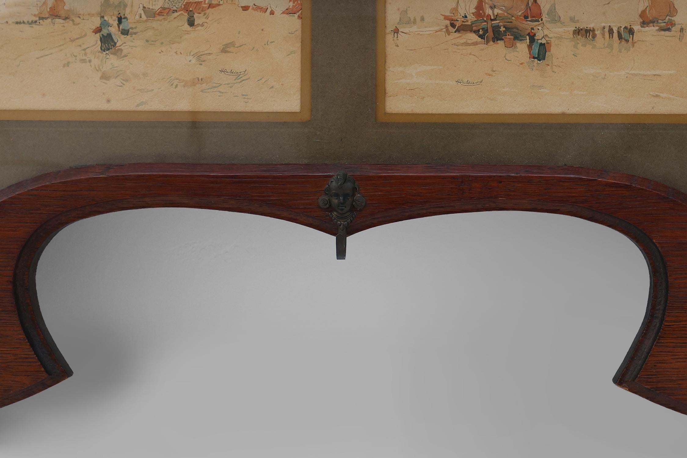 20ième siècle Porte-manteau mural Art nouveau avec aquarelles encadrées par Cassier, Belgique en vente