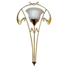 Art Nouveau Italian Brass Wall Sconce, 1970s