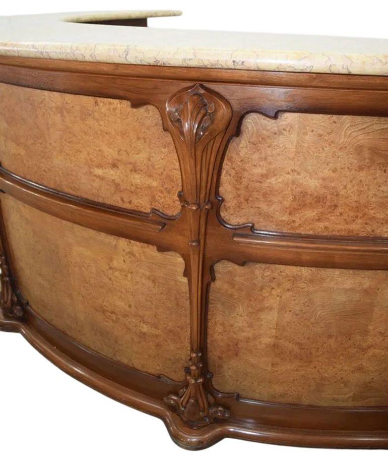 American Art Nouveau Walnut & Burl Reception Desk with Stone Top, U.S.A. 1920's. For Sale