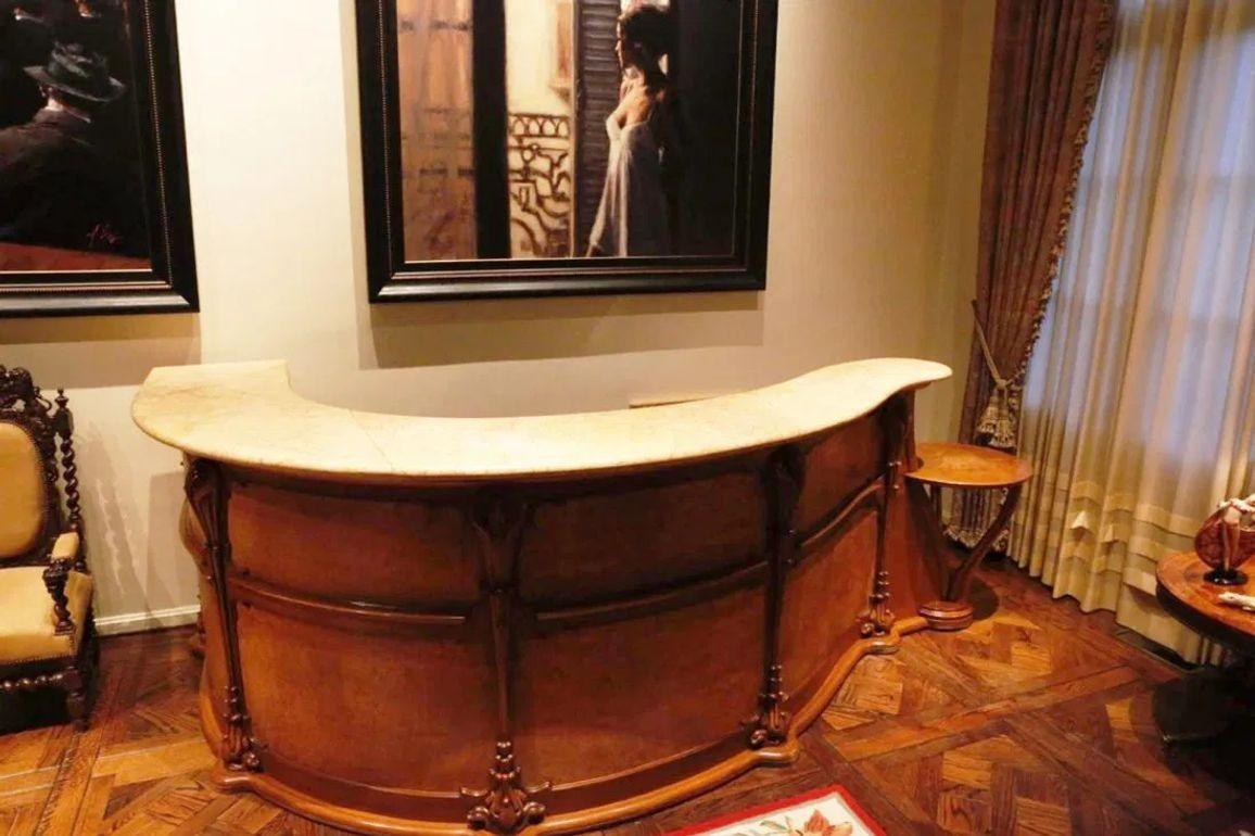 Early 20th Century Art Nouveau Walnut & Burl Reception Desk with Stone Top, U.S.A. 1920's. For Sale