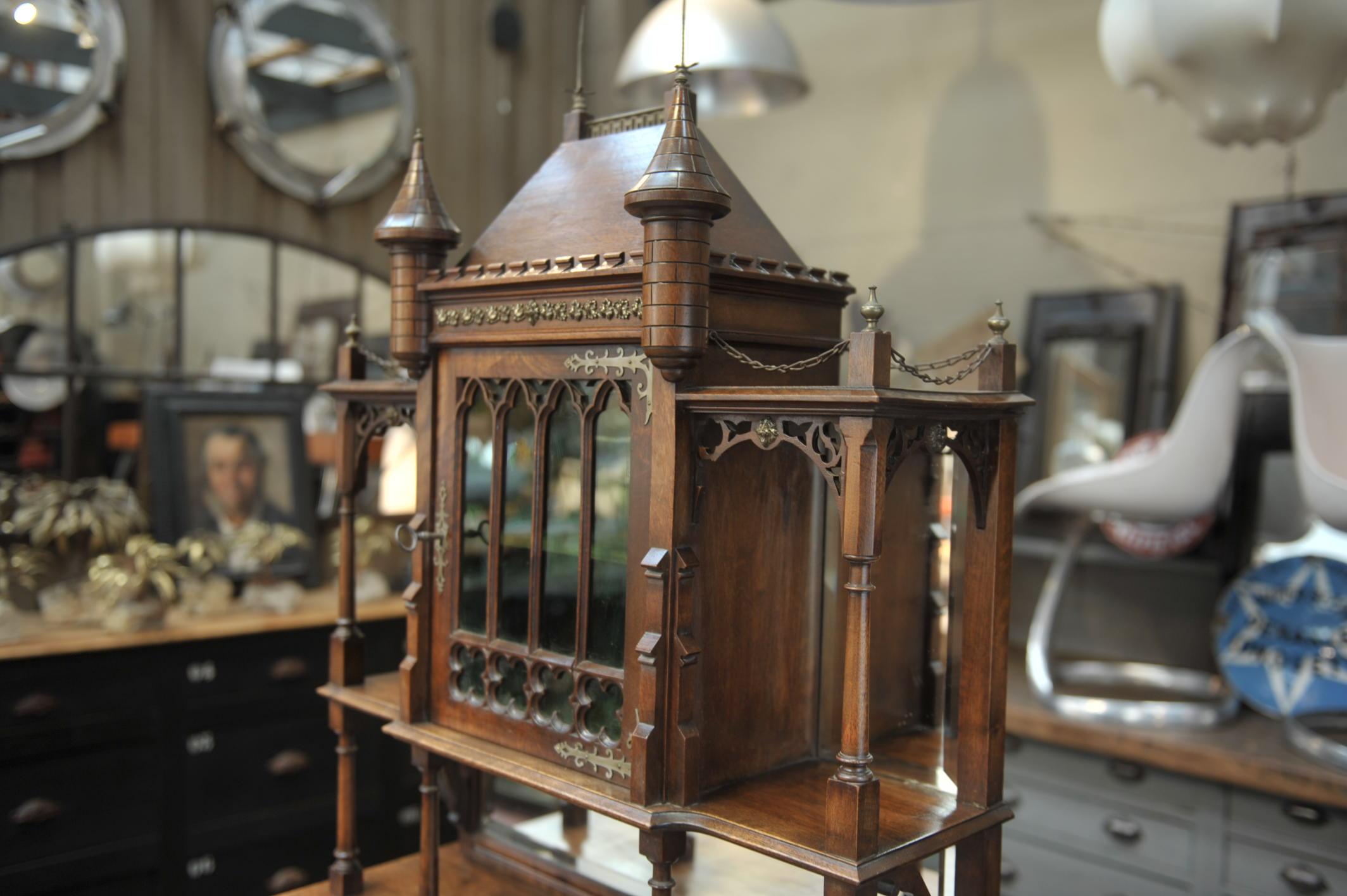 Art Nouveau Walnut Cabinet with Castle Decor, circa 1900 5