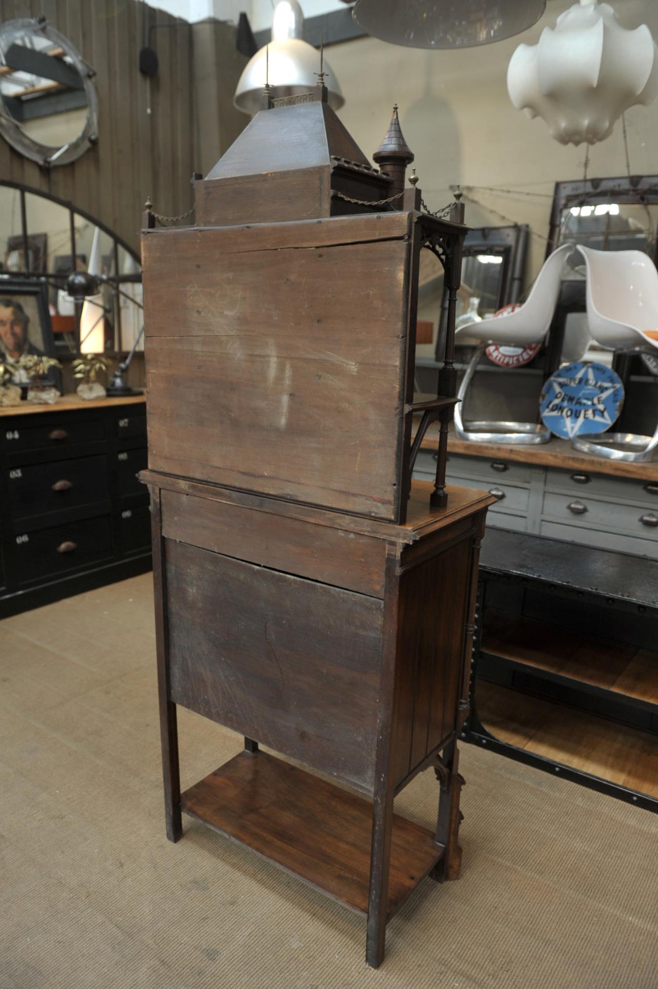 Art Nouveau Walnut Cabinet with Castle Decor, circa 1900 2