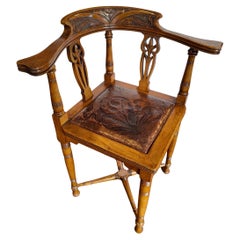 Art Nouveau Walnut Corner Armchair with Original Embossed Leather, Germany 1900