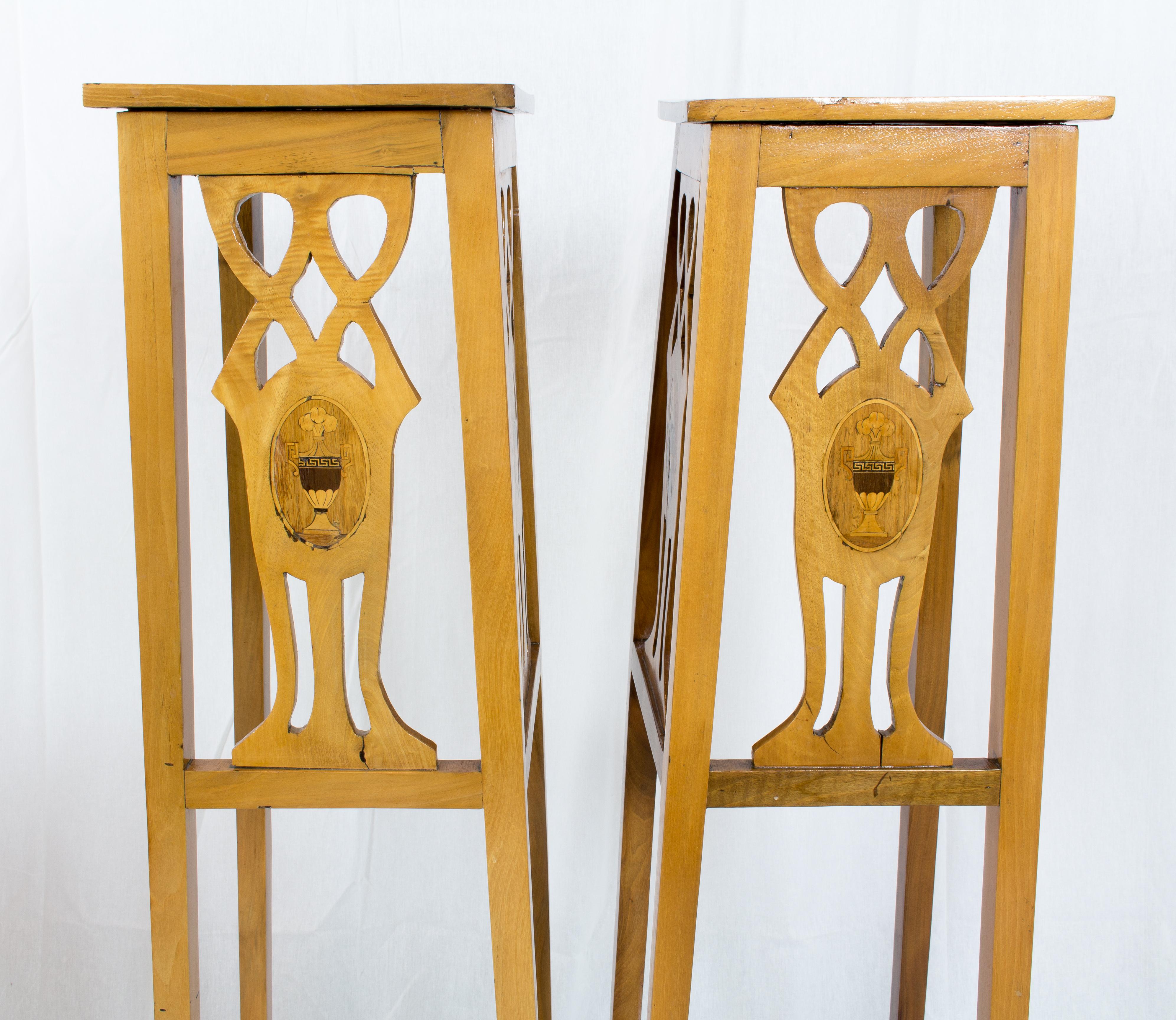 Art Nouveau Walnut Flower Stands / Pedestals For Sale 2