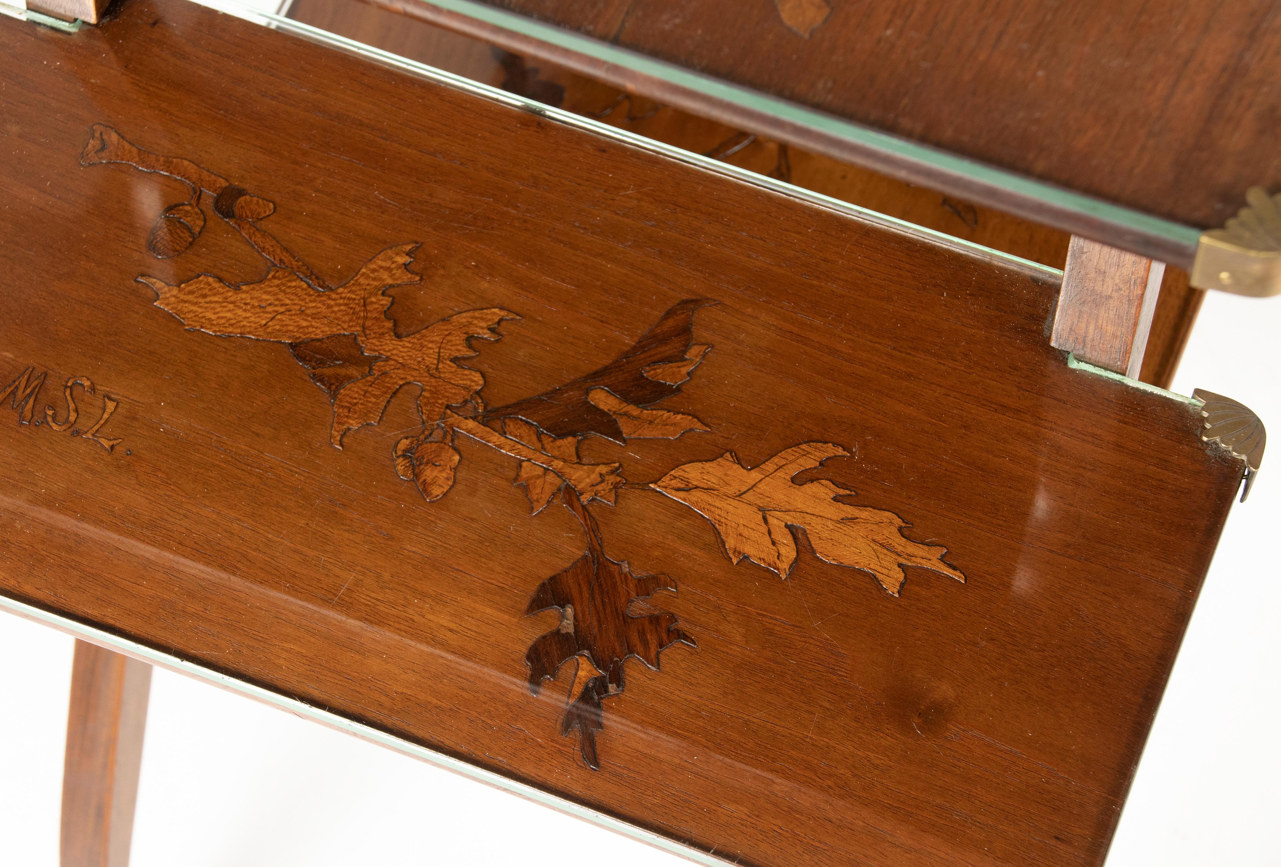 Art Nouveau Walnut Gallé Style Floral Marquetry Tray Server Table 8