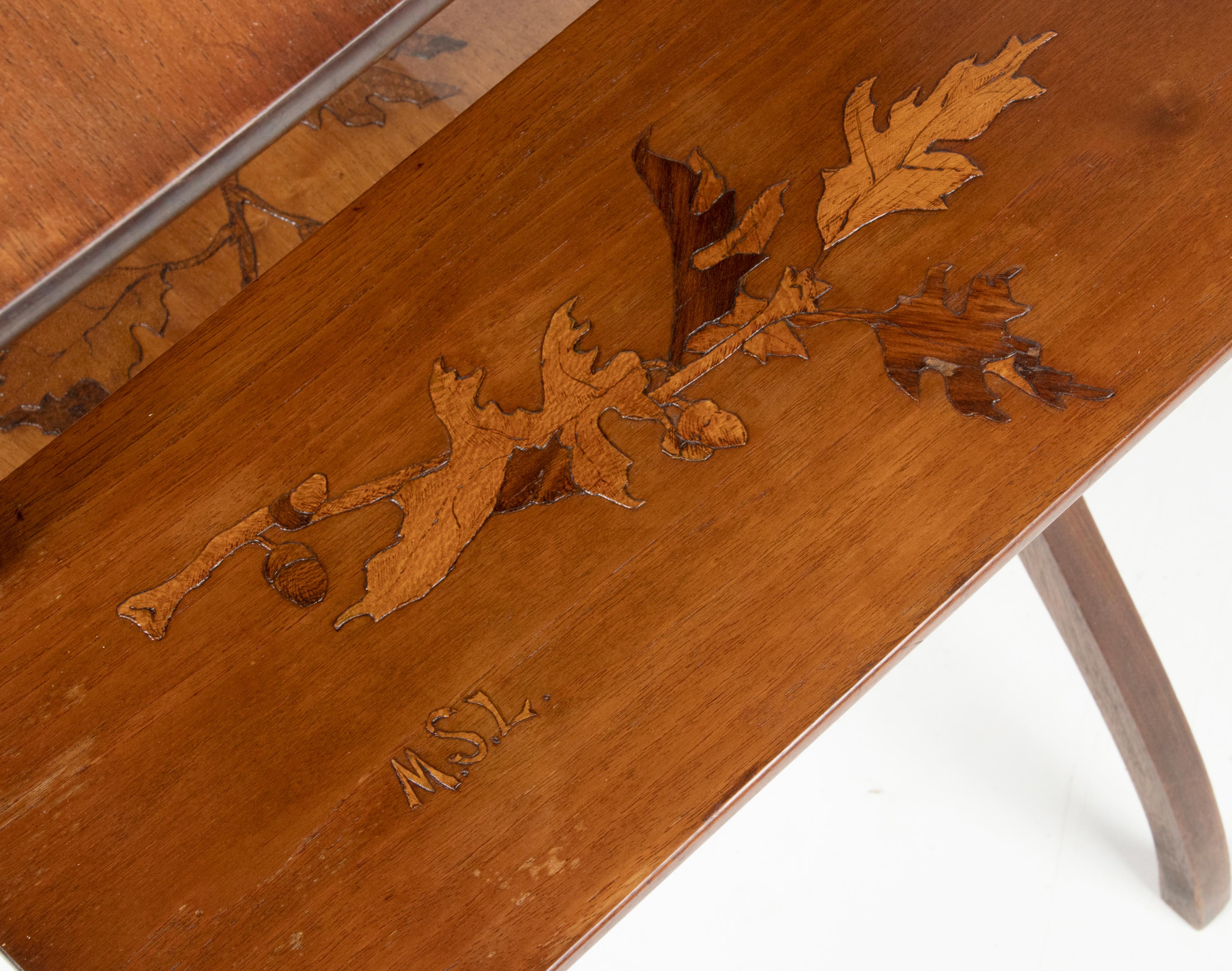 Art Nouveau Walnut Gallé Style Floral Marquetry Tray Server Table 12