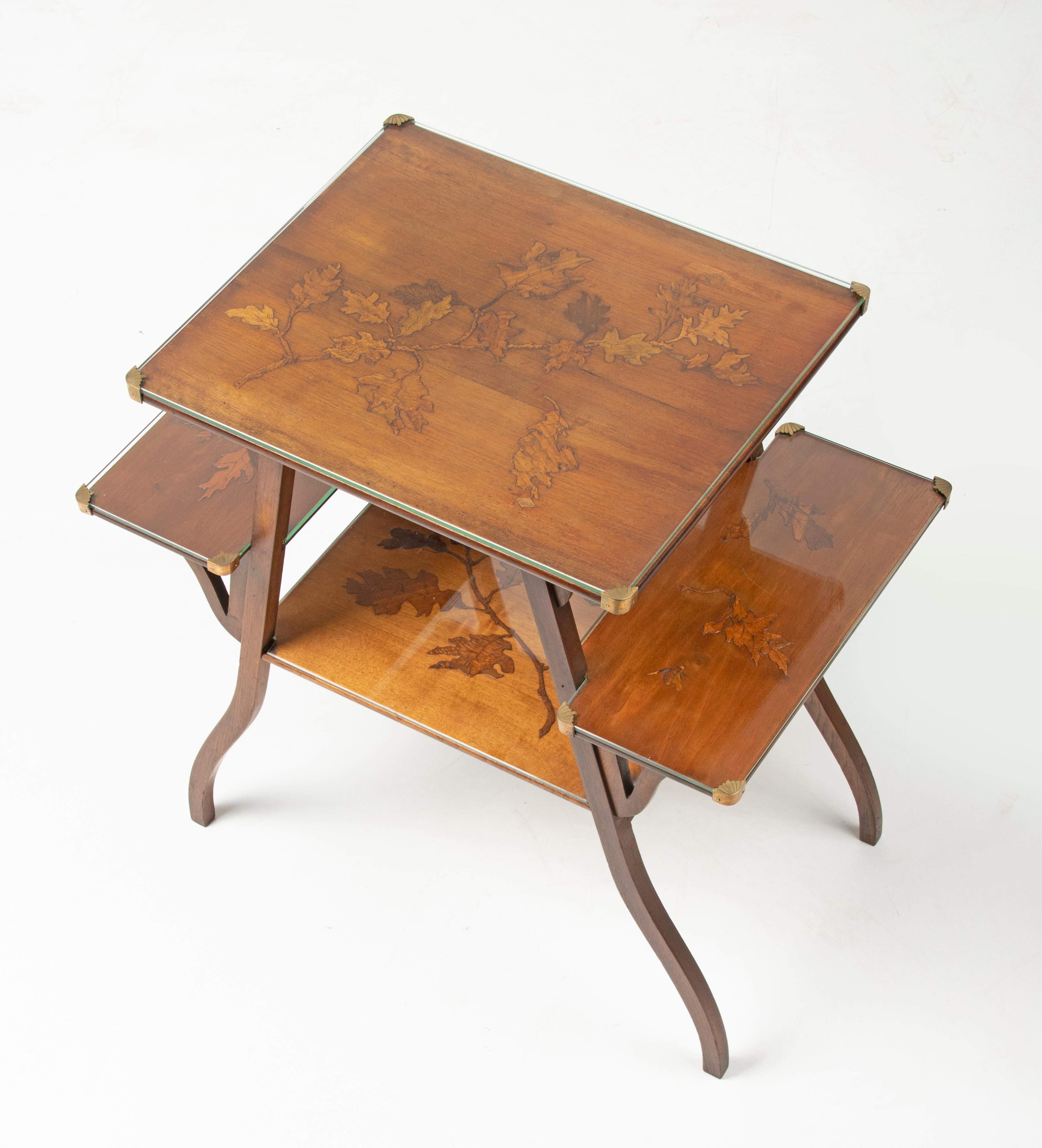 Late 19th Century Art Nouveau Walnut Gallé Style Floral Marquetry Tray Server Table