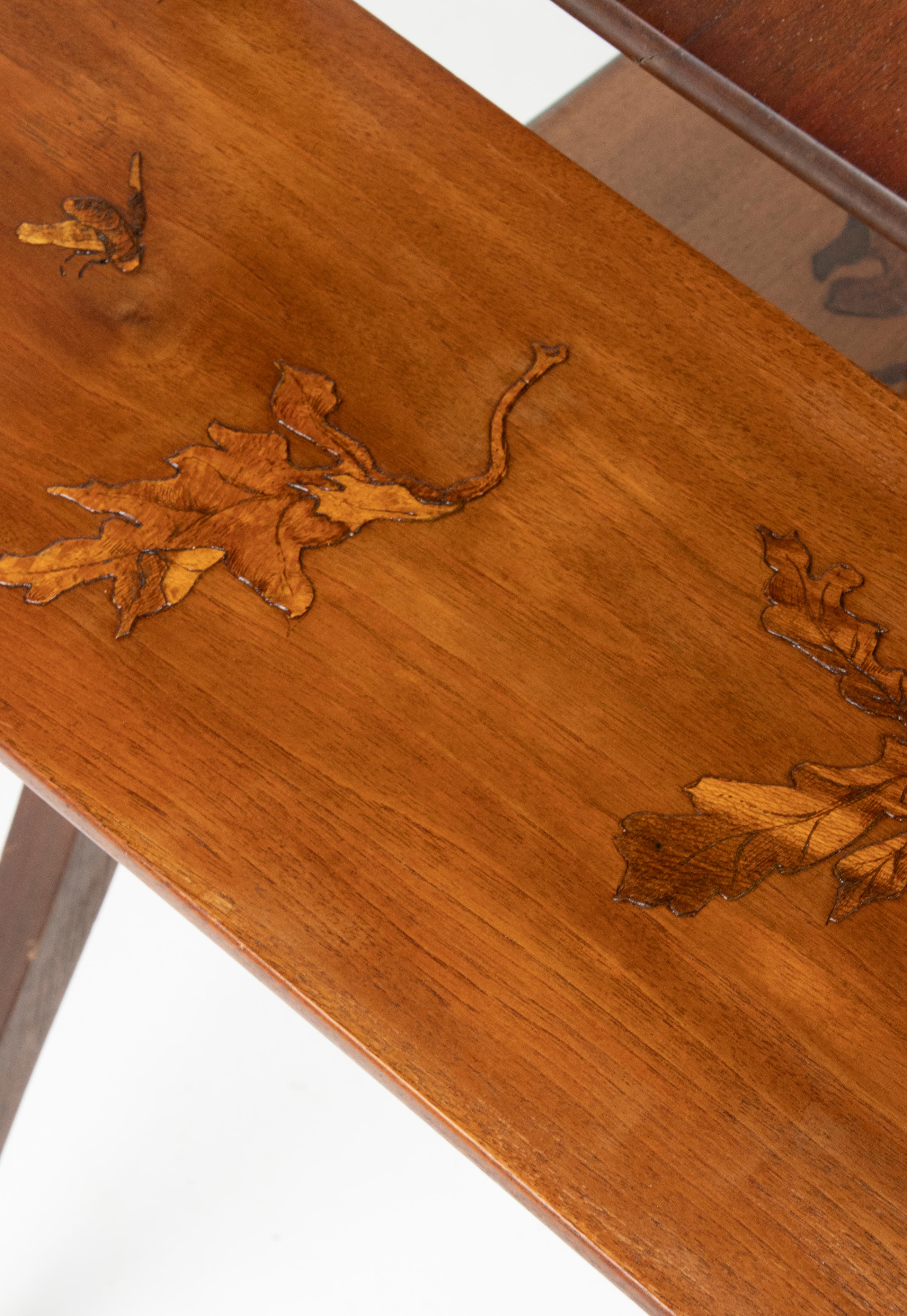 Art Nouveau Walnut Gallé Style Floral Marquetry Tray Server Table 2