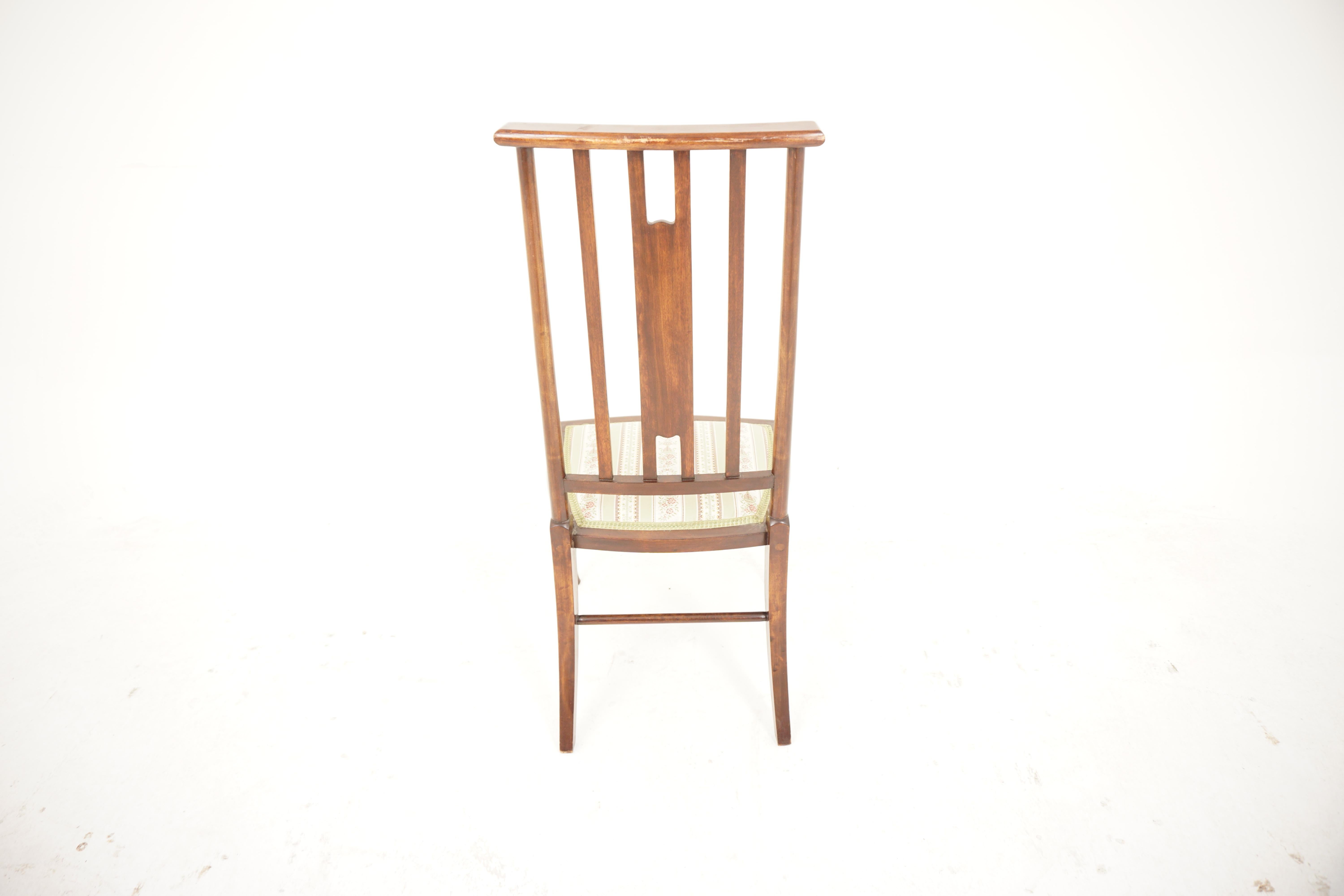 Early 20th Century Art Nouveau Walnut Inlaid Bedroom Chair, Scotland 1910, H903 For Sale