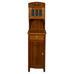 Art Nouveau Walnut Nightstand from the Early 20th Century with Glass Pane