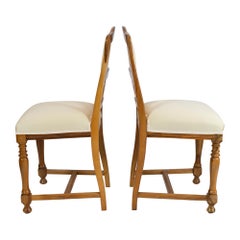 Art Nouveau Walnut Chairs, Polished Finish, Reupholstered, c. 1900