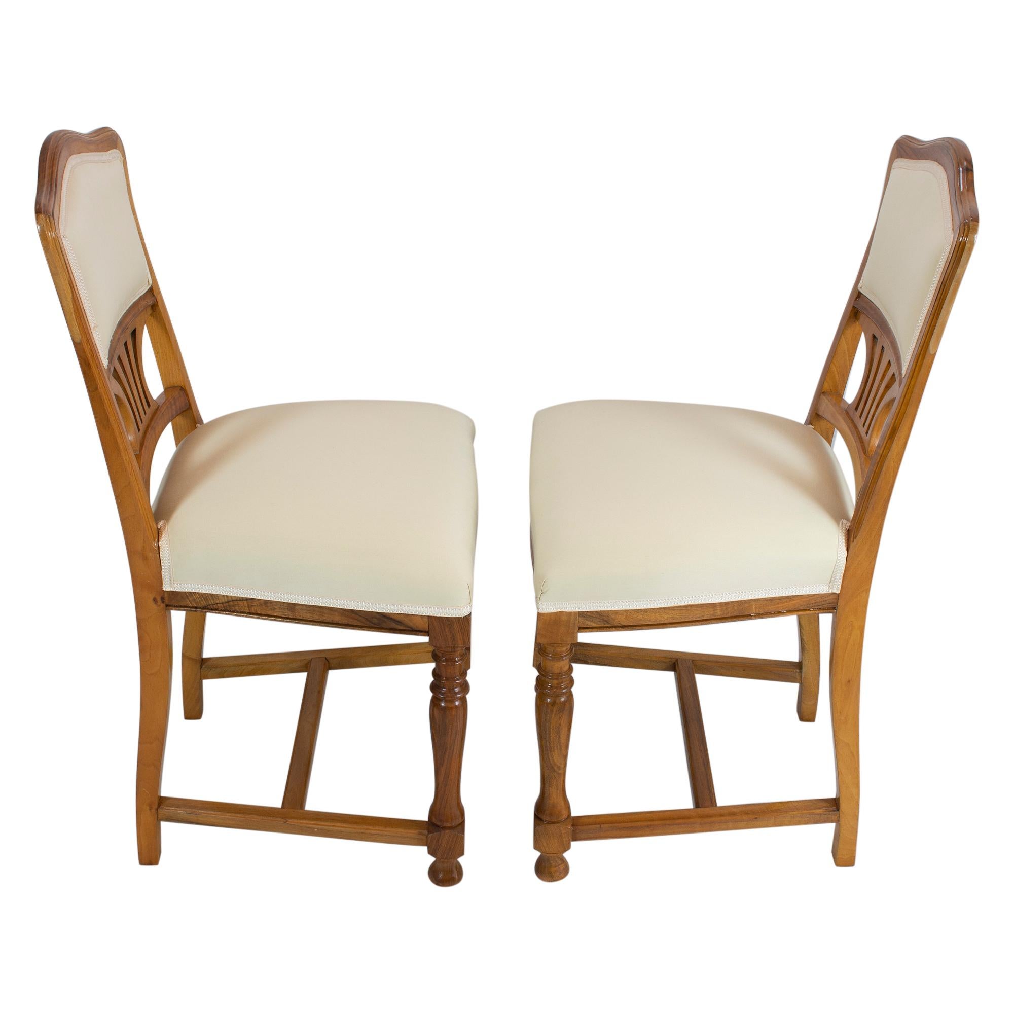 Polished Art Nouveau Walnut Pair of Chairs For Sale