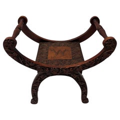 Art Nouveau Walnut Savonarola Hand-Carved Stool, 1900s