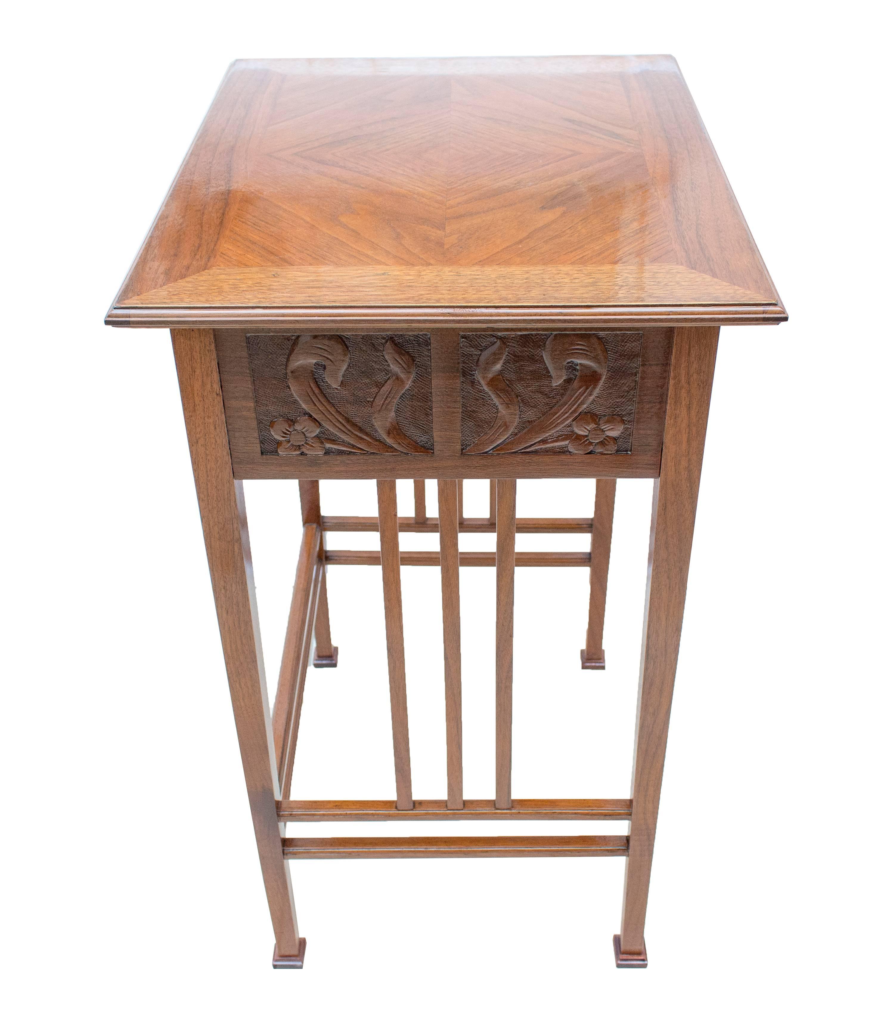 German Art Nouveau Walnut Sewing or Side Table For Sale