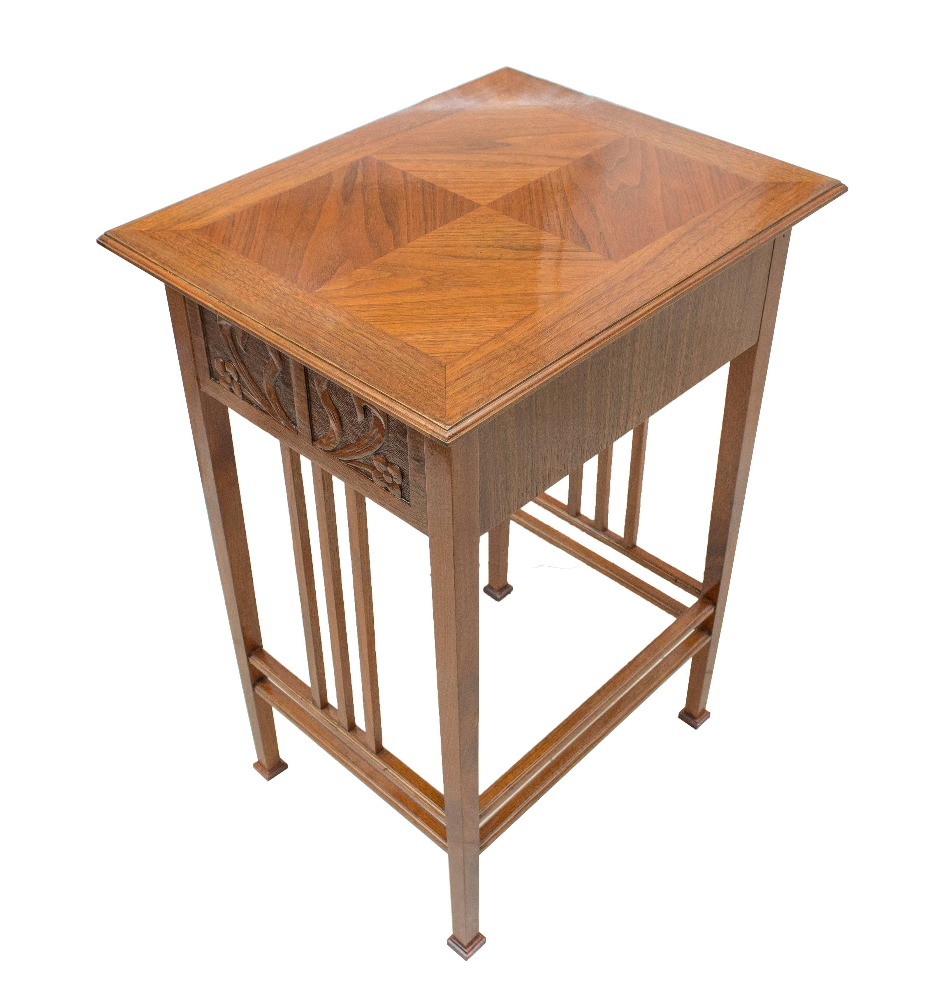 20th Century Art Nouveau Walnut Sewing or Side Table For Sale