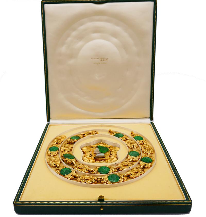 Taille mixte Wander France, collier broche et pendentif en or 18 carats et jade, style Art nouveau en vente