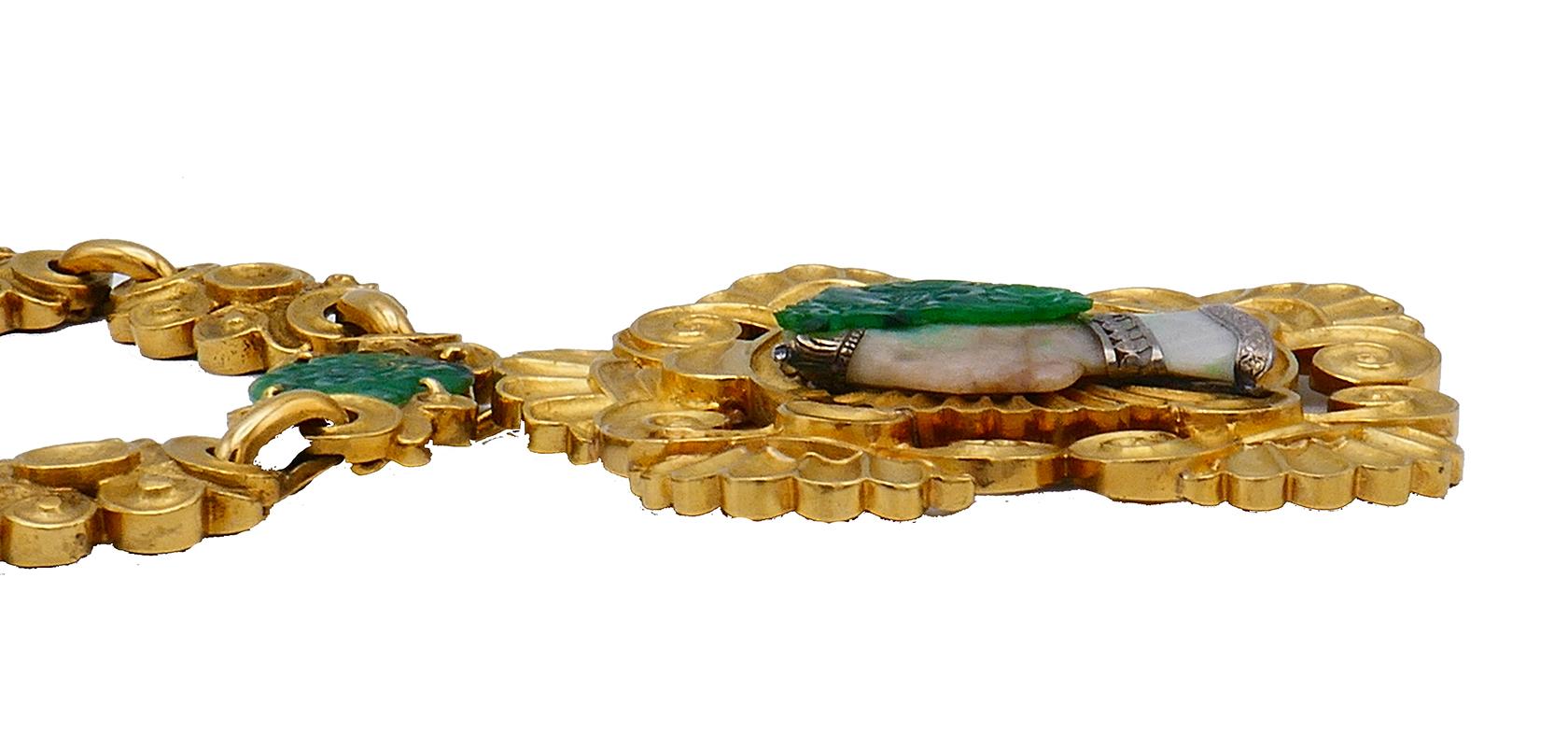 Wander France, collier broche et pendentif en or 18 carats et jade, style Art nouveau Unisexe en vente