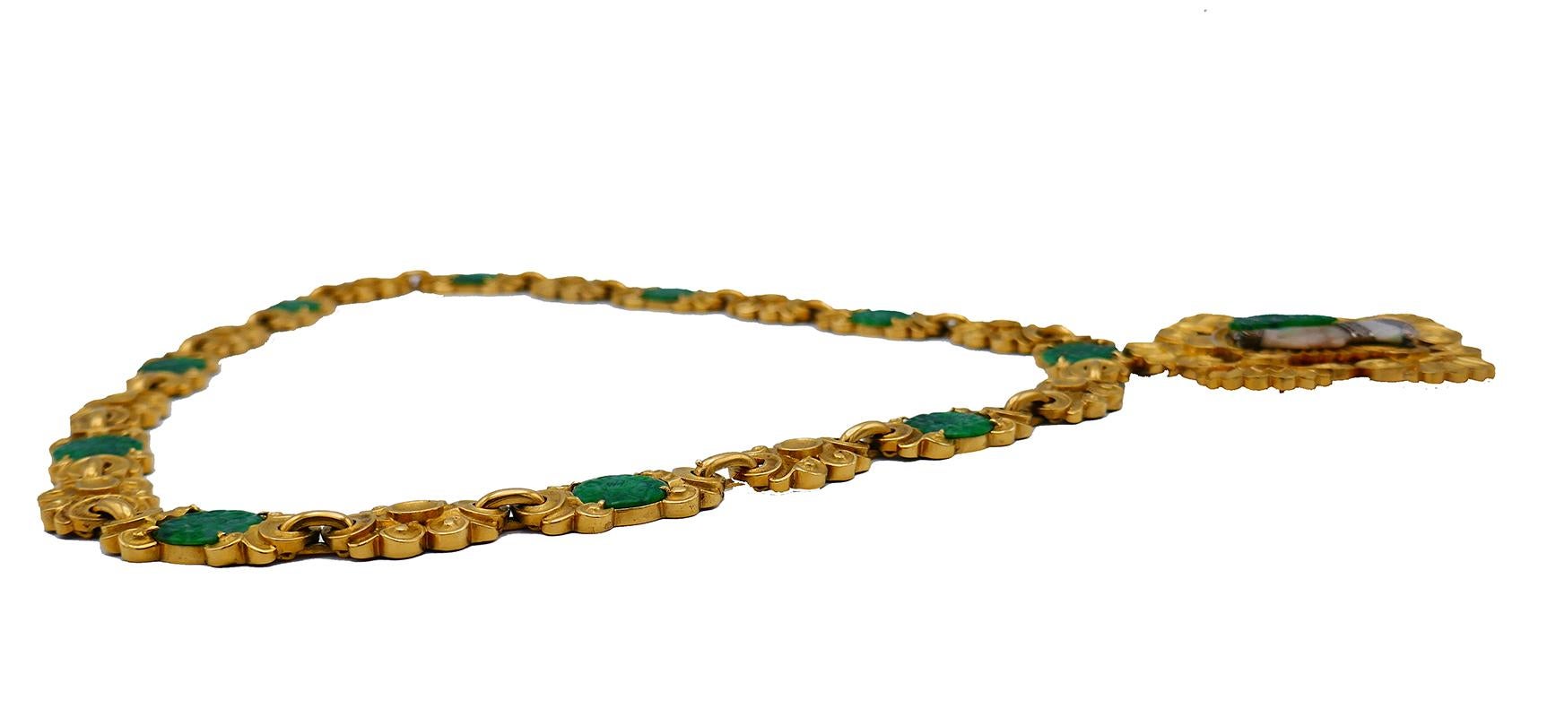 Wander France, collier broche et pendentif en or 18 carats et jade, style Art nouveau en vente 2