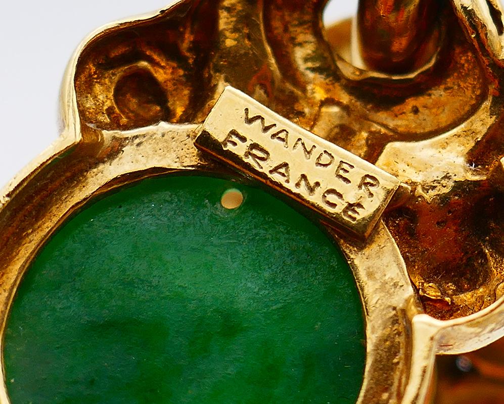 Wander France, collier broche et pendentif en or 18 carats et jade, style Art nouveau en vente 4
