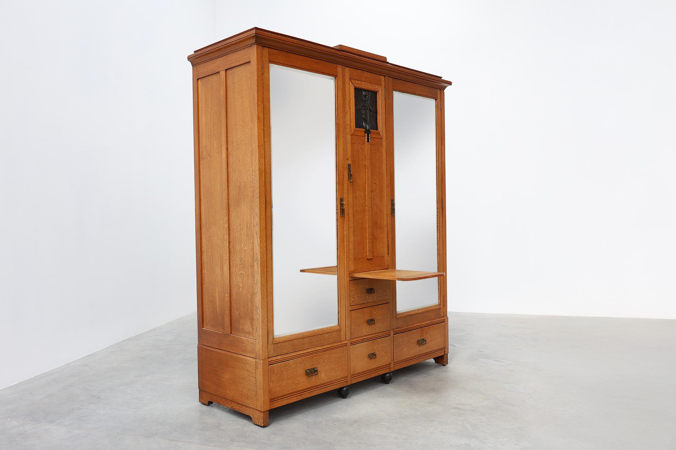 Art Nouveau wardrobe attr. to De Coene with artwork by Geo Verbanck, Belgium For Sale 8