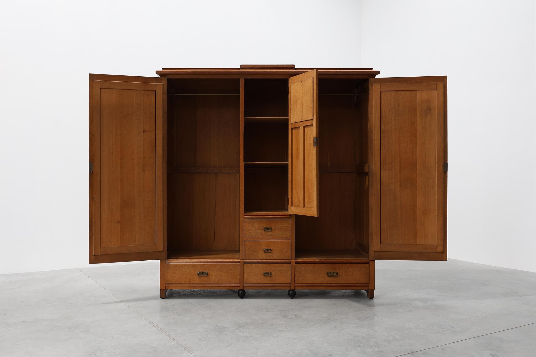 Art Nouveau wardrobe attr. to De Coene with artwork by Geo Verbanck, Belgium For Sale 1