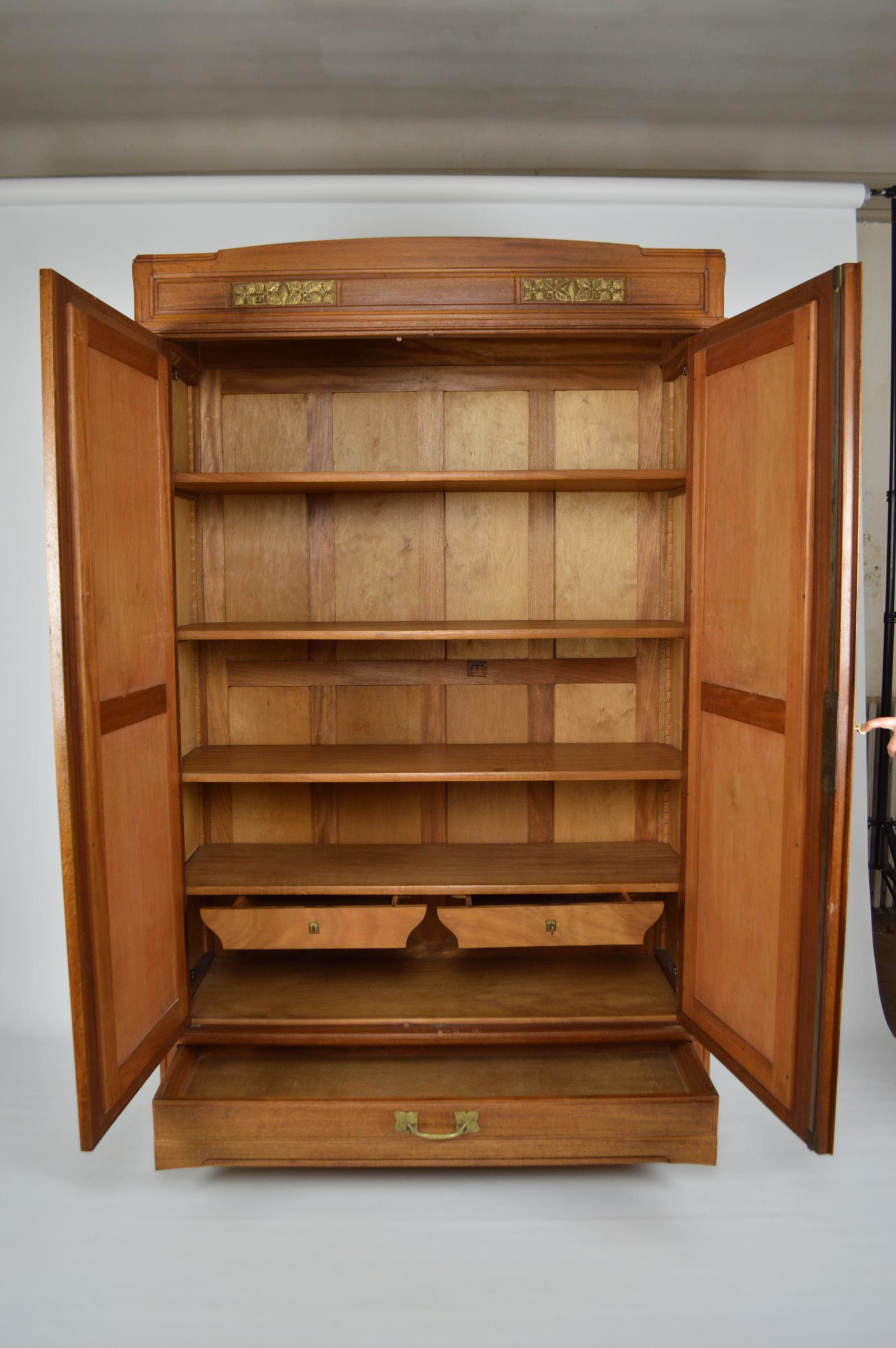 Art Nouveau Wardrobe by Mathieu Gallerey in Mahogany, Clematis model, circa 1920 For Sale 7