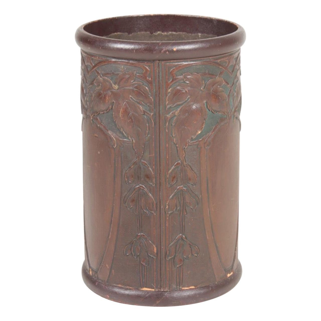 Art Nouveau Waste Bin in Patinated Leather, 1910s For Sale