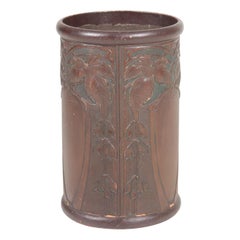 Antique Art Nouveau Waste Bin in Patinated Leather, 1910s