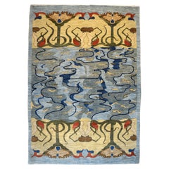Art Nouveau - Water Inspired Wool Persian Rug, Blue, Green, Red, Gold, 5' x 7'