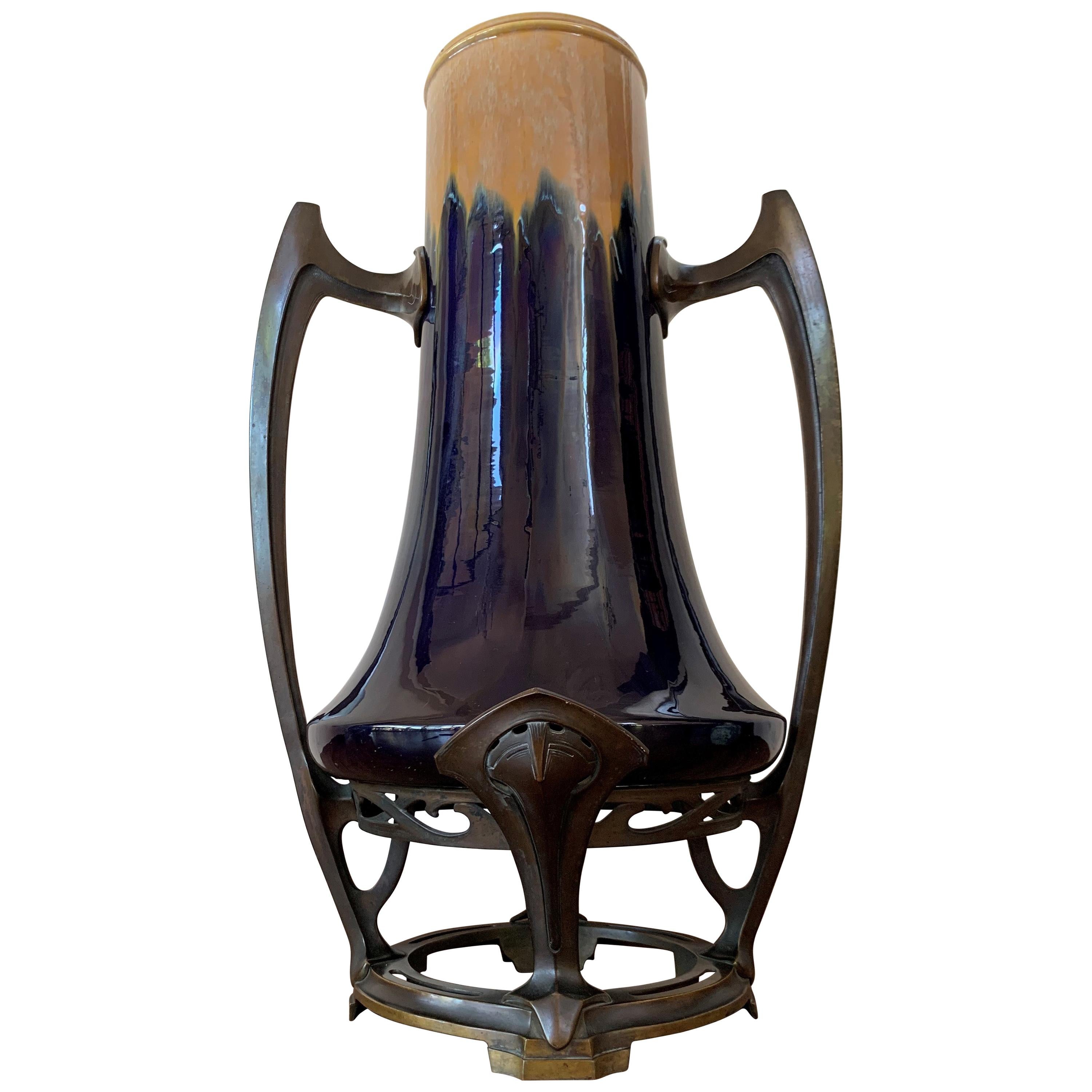 Art Nouveau Water Lily Vase Jugendstil Bronze in the Manner of Otto Eckman For Sale