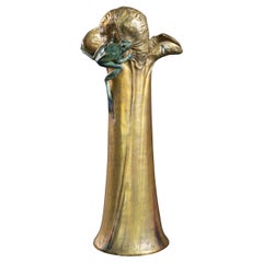 Jugendstil-Wasserlilienvase im Jugendstil mit Frog & Fliegen von Eduard Stellmacher & Co.