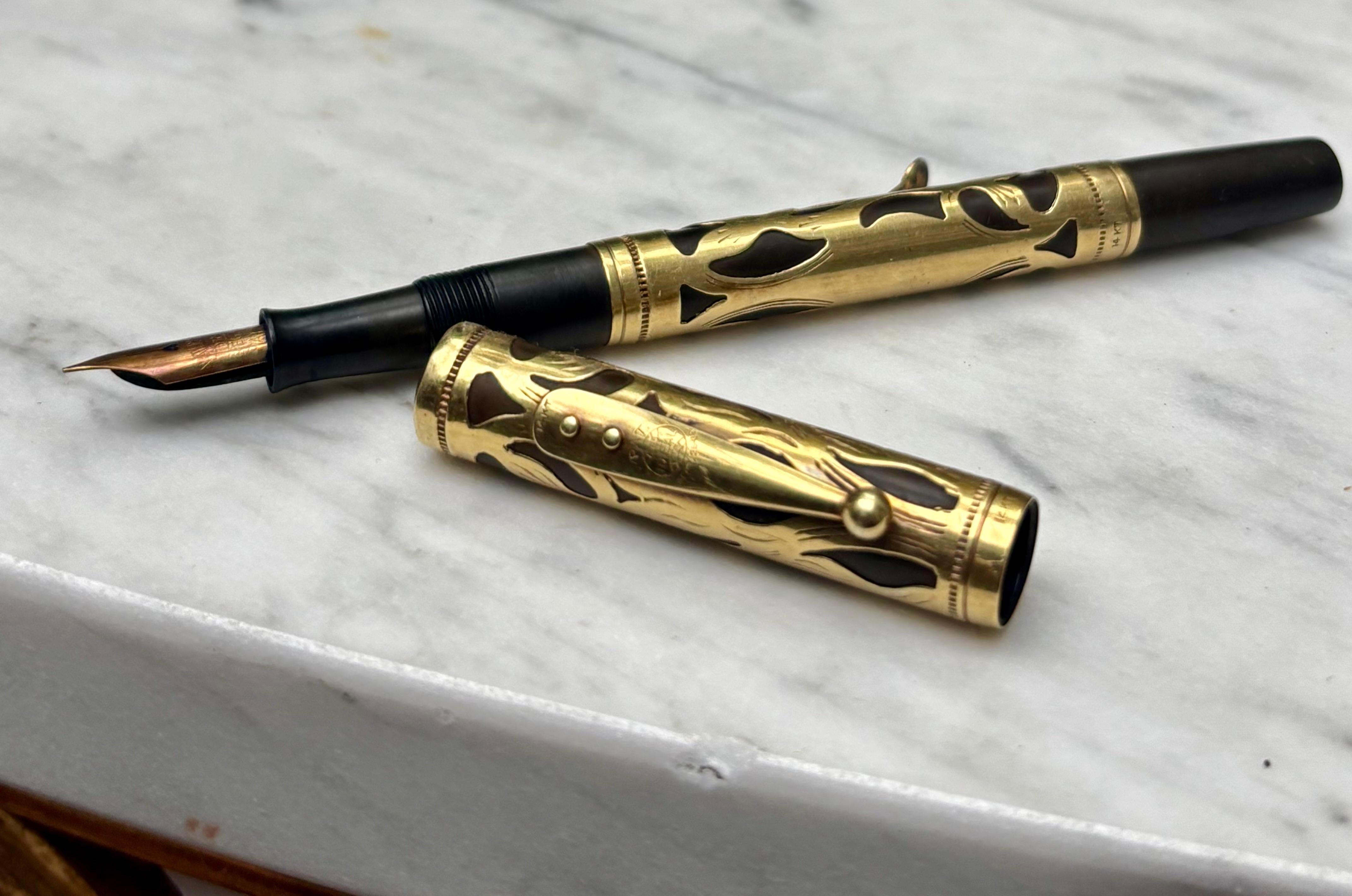 Penna stilografica Art Nouveau Waterman 'Ideal' in oro 14 carati, 1910 circa in vendita 5