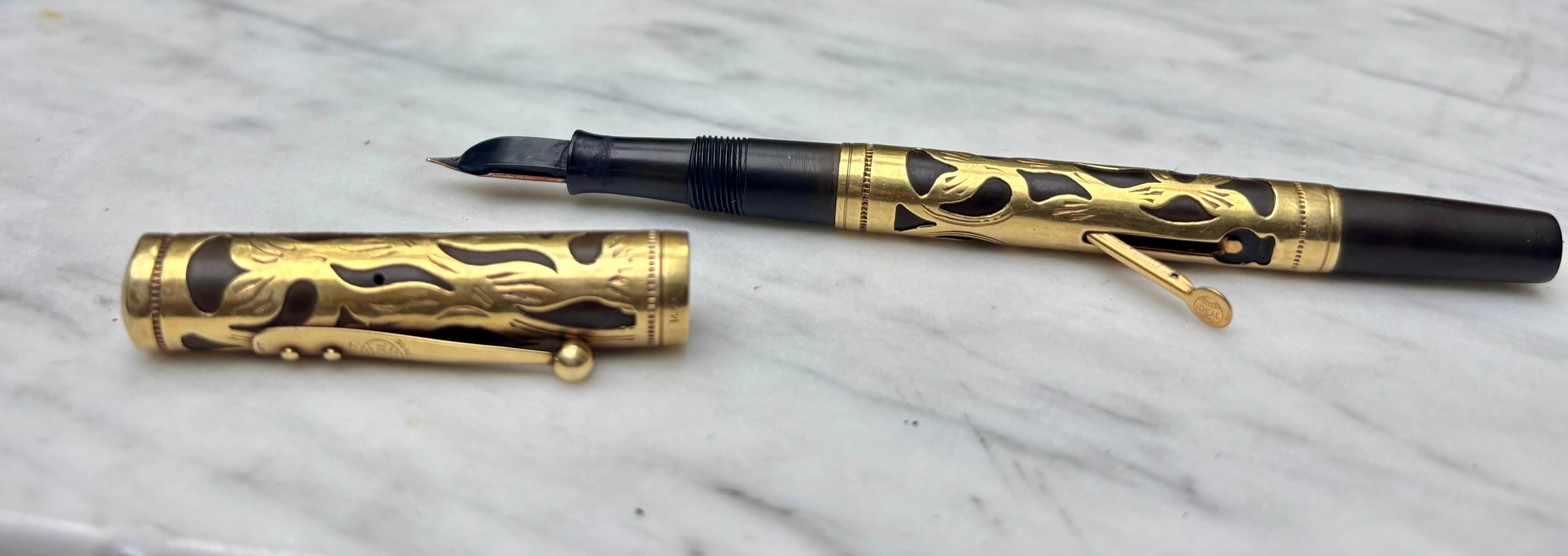 Calco Penna stilografica Art Nouveau Waterman 'Ideal' in oro 14 carati, 1910 circa in vendita