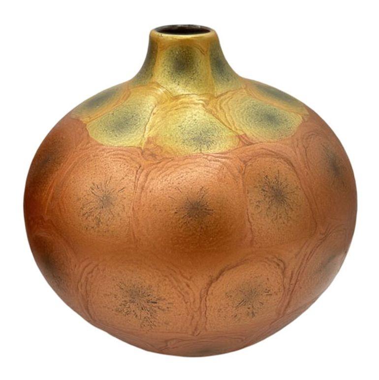 Vaso in stile Art Nouveau Weller in ambra iridescente e oro cotto al raku, coppia in vendita 4