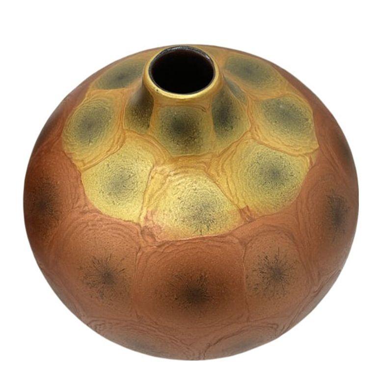 Vaso in stile Art Nouveau Weller in ambra iridescente e oro cotto al raku, coppia in vendita 5